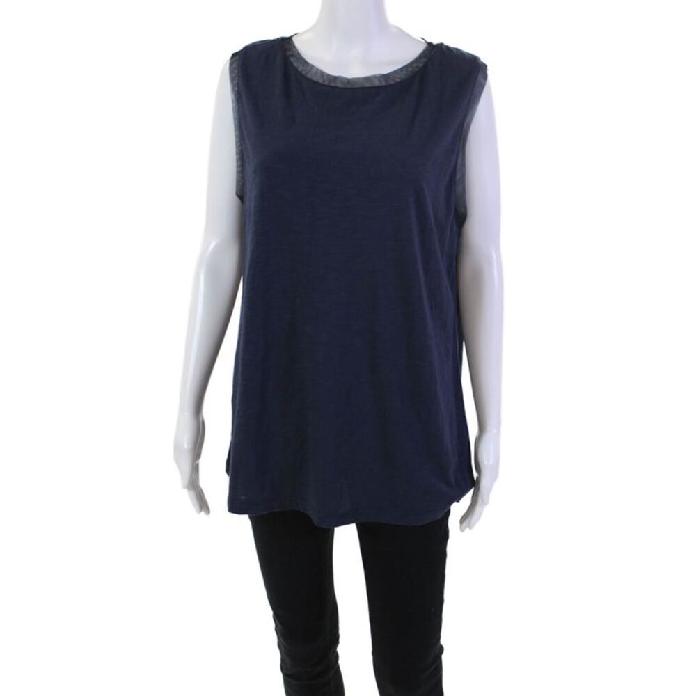 French Dressing Jeans Womens Scoop Neck Mesh Trim Boxy Tank Top Navy Size Large